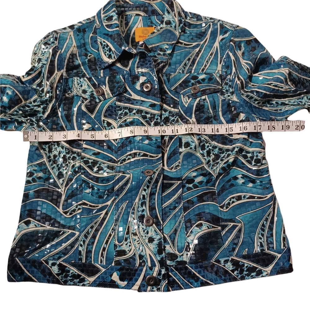 Ruby Rd. Blue Black Swirl Print Iridescent Square… - image 3